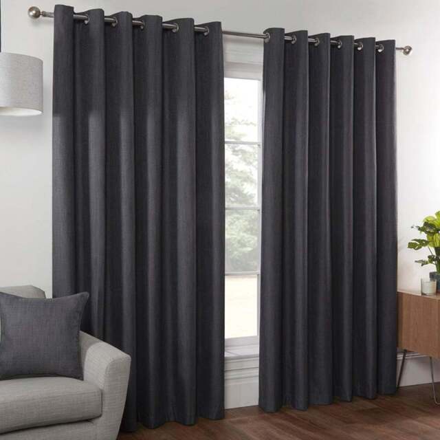 Divante Charcoal Hoxton Blackout Eyelet Curtains 168 x 183cm - Size: W 168 x D 183cm - Wilko - image 1