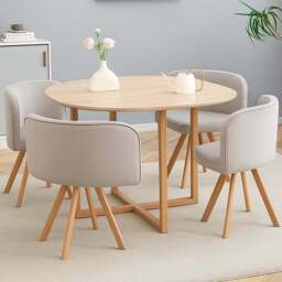 Kosy Koala 4 Seater Wooden Dining Set Light Brown Velvet - Multi - Wilko
