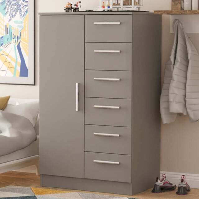Crowndale Camden Single Door 6 Drawer Dusk Grey Kids Wardrobe Ready Assembled - Wilko - image 1