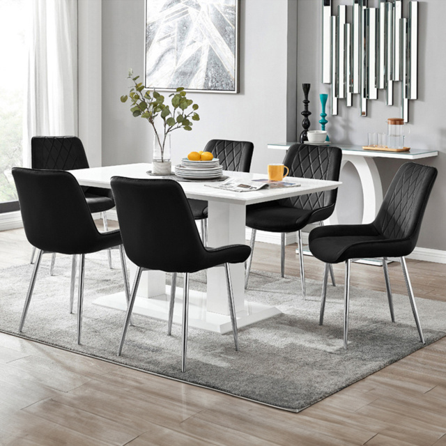 Furniturebox Molini Cesano 6 Seater Dining Set White Gloss Black and Chrome - Wilko - image 1