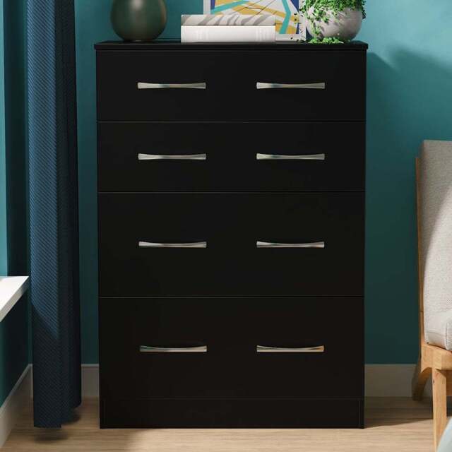 Crowndale Avon 4 Drawer Matt Black Deep Chest of Drawers Ready Assembled - Black Matt - Wilko - image 1