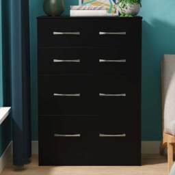 Crowndale Avon 4 Drawer Matt Black Deep Chest of Drawers Ready Assembled - Black Matt - Wilko - thumbnail 1
