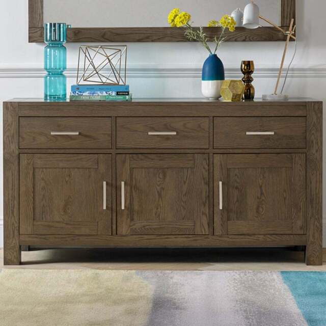 Bentley Designs Turin 3 Drawer 3 Door Dark Oak Wide Sideboard - Size: 82 x 160 x 47cm - Brown - Wilko - image 1