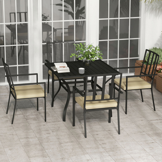 Outsunny 4 Seater Garden Dining Set with Umbrella Hole Black - Wilko - image 1