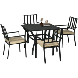 Outsunny 4 Seater Garden Dining Set with Umbrella Hole Black - Wilko - thumbnail 3
