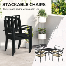 Outsunny 4 Seater Garden Dining Set with Umbrella Hole Black - Wilko - thumbnail 5