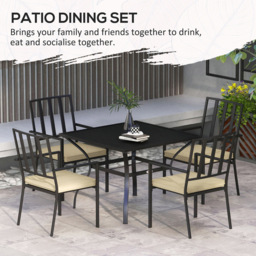 Outsunny 4 Seater Garden Dining Set with Umbrella Hole Black - Wilko - thumbnail 7