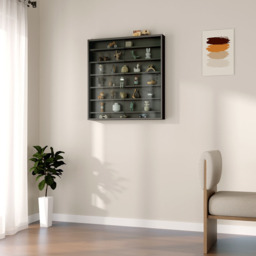 HOMCOM 7-Tier Glass Doors Black Wall Display Cabinet - Size: 83.0 cm x 9.5 cm x 80.0 cmcm - Wilko - thumbnail 6