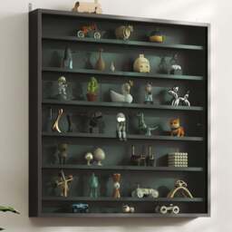 HOMCOM 7-Tier Glass Doors Black Wall Display Cabinet - Size: 83.0 cm x 9.5 cm x 80.0 cmcm - Wilko