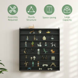 HOMCOM 7-Tier Glass Doors Black Wall Display Cabinet - Size: 83.0 cm x 9.5 cm x 80.0 cmcm - Wilko - thumbnail 7