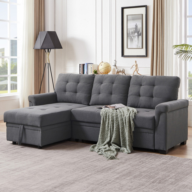 Furniture One 3 Seater Light Grey Linen Corner Storage Sofa Bed - Wilko - image 1