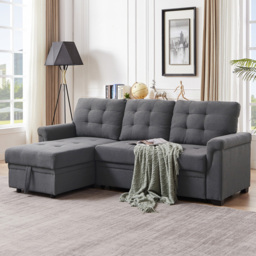 Furniture One 3 Seater Light Grey Linen Corner Storage Sofa Bed - Wilko - thumbnail 1