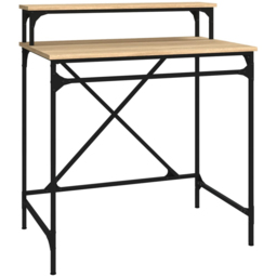 vidaXL Single Shelf Industrial Style Computer Desk Sonoma Oak - Size: 90 x 80 x 50cm - Brown - Wilko - thumbnail 3