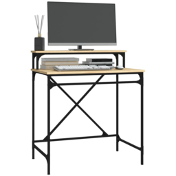 vidaXL Single Shelf Industrial Style Computer Desk Sonoma Oak - Size: 90 x 80 x 50cm - Brown - Wilko - thumbnail 4