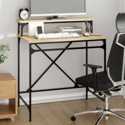 vidaXL Single Shelf Industrial Style Computer Desk Sonoma Oak - Size: 90 x 80 x 50cm - Brown - Wilko