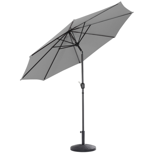 Living and Home Light Grey Round Crank Tilt Parasol with Rattan Effect Base 3m - Wilko - image 1