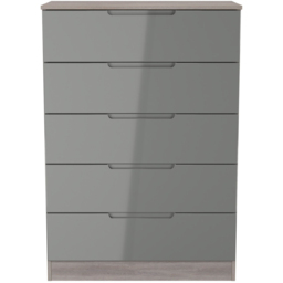 Crowndale Milan 5 Drawer Grey Gloss and Grey Oak Chest of Drawers Ready Assembled - Grey Gloss & Grey Oak - Wilko - thumbnail 3