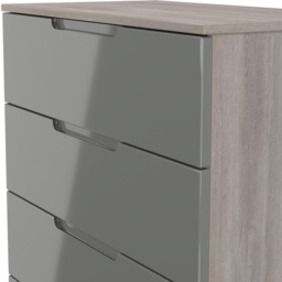 Crowndale Milan 5 Drawer Grey Gloss and Grey Oak Chest of Drawers Ready Assembled - Grey Gloss & Grey Oak - Wilko - thumbnail 6