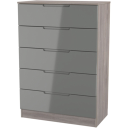 Crowndale Milan 5 Drawer Grey Gloss and Grey Oak Chest of Drawers Ready Assembled - Grey Gloss & Grey Oak - Wilko - thumbnail 5