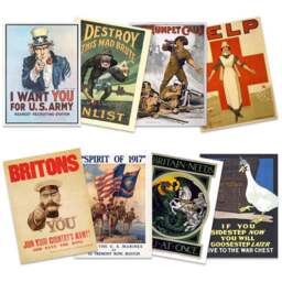 Artery8 World War 1 US UK Allies Military Recruitment Wall Art Print 30 x 41cm 8 Pack - Size: 40.5 x 30.5 x 0.3cm - Multi - Wilko - thumbnail 1
