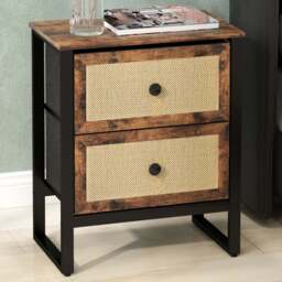 Portland 2 Drawer Rustic Brown Rattan Bedside Table - Wilko - thumbnail 1