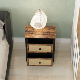 Portland 2 Drawer Rustic Brown Rattan Bedside Table - Wilko - thumbnail 6