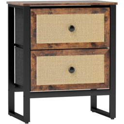 Portland 2 Drawer Rustic Brown Rattan Bedside Table - Wilko - thumbnail 3