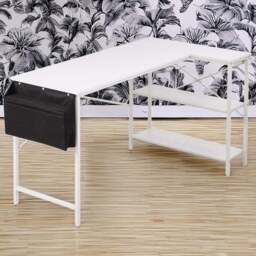 Living and Home 2 Shelf White L-Shaped Office Desk with Storage Bag - Size: 75 x 136 x 77cm - Cream - Wilko - thumbnail 1