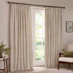 Yard Hebden Cream Striped Cotton Pencil Pleat Curtains 117 x 137cm - Size: 137 x 117 x 1cm - Wilko