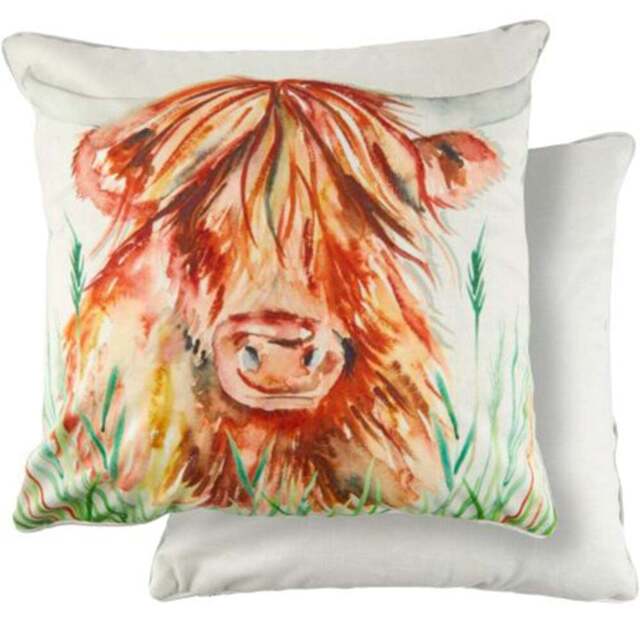 Serene Animal Watercolour Printed Cow Cushion Cover 43 x 43cm - Grey - Wilko - image 1
