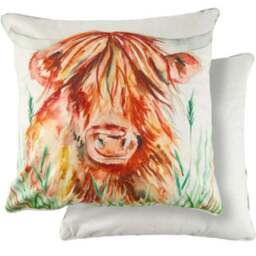 Serene Animal Watercolour Printed Cow Cushion Cover 43 x 43cm - Grey - Wilko - thumbnail 1