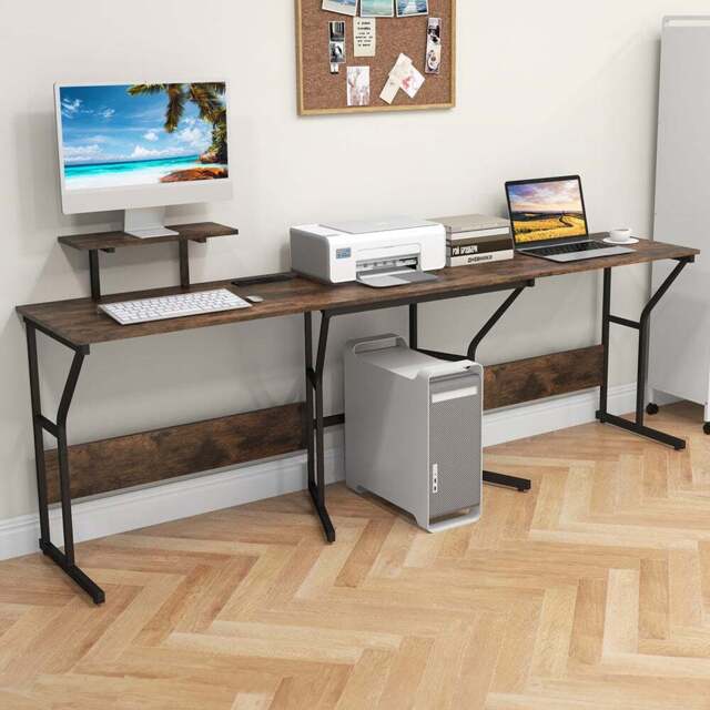 Costway L Shaped Corner Computer Desk Rustic Brown - Size: 105 x 58 x 24cm - Wilko - image 1