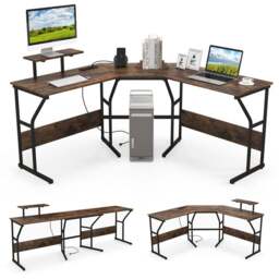Costway L Shaped Corner Computer Desk Rustic Brown - Size: 105 x 58 x 24cm - Wilko - thumbnail 3