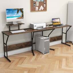 Costway L Shaped Corner Computer Desk Rustic Brown - Size: 105 x 58 x 24cm - Wilko