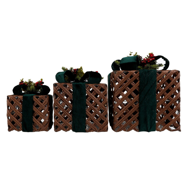 Royal Emerald Green LED Velvet Presents Set of 3 - Size: 25 x 25 x 25cm - Wilko - image 1