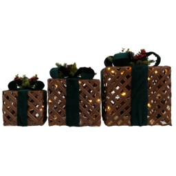 Royal Emerald Green LED Velvet Presents Set of 3 - Size: 25 x 25 x 25cm - Wilko - thumbnail 3