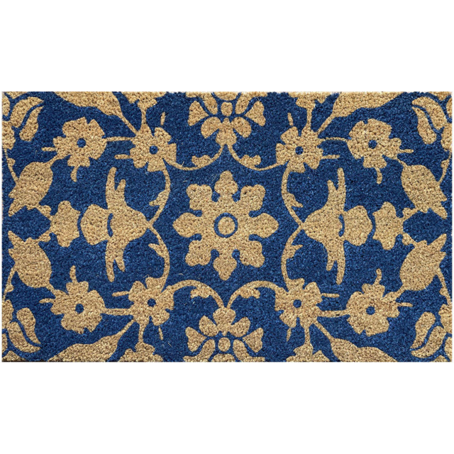 RHS Jekyll Floral Latex Backed Door Mat 45 x 75cm - Size: 45 x 75 x 1.5cm - Blue - Wilko - image 1