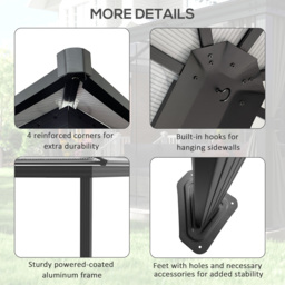 Outsunny 4.2 x 3.6m Black Aluminium Frame Hardtop Gazebo - Size: 4 x 4m - Wilko - thumbnail 6