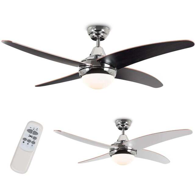 ValueLights Apache Chrome and Wood Reversible Ceiling Fan with Remote 48 inch - Size: 36 x 122 x 122cm - Silver - Wilko - image 1