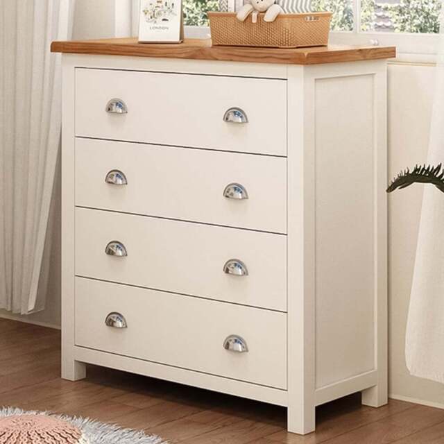 Lovere 4 Drawer Off White Chest of Drawers with Chrome Cup Handles - Wilko - image 1