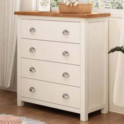 Lovere 4 Drawer Off White Chest of Drawers with Chrome Cup Handles - Wilko