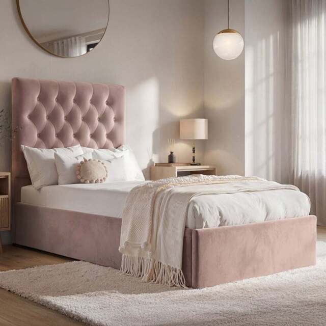 Flair Milan Single Pink Velvet Ottoman Bed - Wilko - image 1