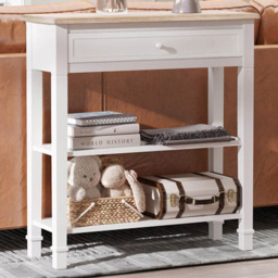 Portland Single Drawer 2 Shelves White and Oak Console Table - Size: 76 x 28 x 81cm - Wilko