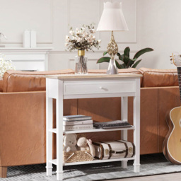 Portland Single Drawer 2 Shelves White and Oak Console Table - Size: 76 x 28 x 81cm - Wilko - thumbnail 4