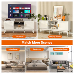 Costway 2 Door White Rattan TV Unit - Size: 163 x 56 x 14cm - Wilko - thumbnail 5