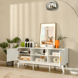 Costway 2 Door White Rattan TV Unit - Size: 163 x 56 x 14cm - Wilko - thumbnail 4
