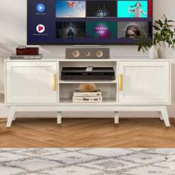 Costway 2 Door White Rattan TV Unit - Size: 163 x 56 x 14cm - Wilko