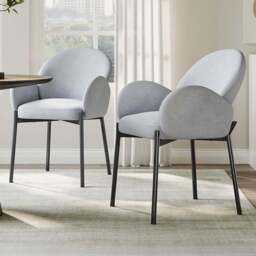 Living and Home Set of 2 Grey Upholstered Teddy Fleece Dining Chair with Armrests - Cream - Wilko