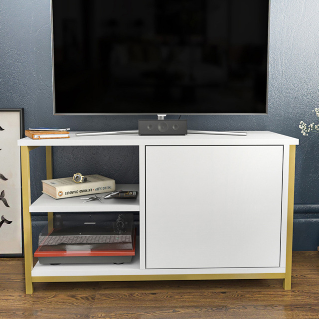 Decorotika Muskegon Single Door and 2 Open Shelf Gold and White TV Unit - Size: 51 x 90 x 36cm - Multi - Wilko - image 1