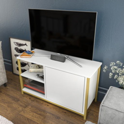 Decorotika Muskegon Single Door and 2 Open Shelf Gold and White TV Unit - Size: 51 x 90 x 36cm - Multi - Wilko - thumbnail 6